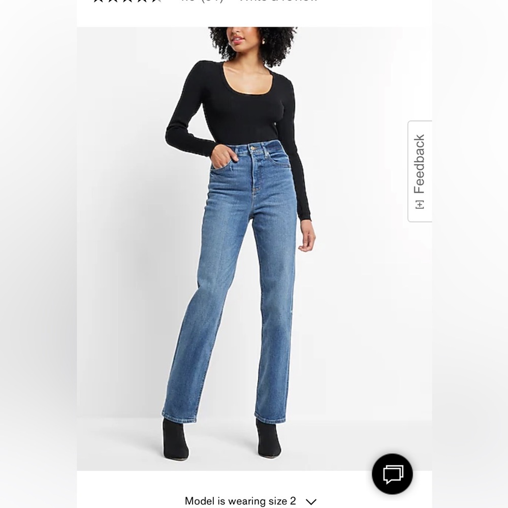 Express Super High Waisted Medium Wash Soft Straight Jeans